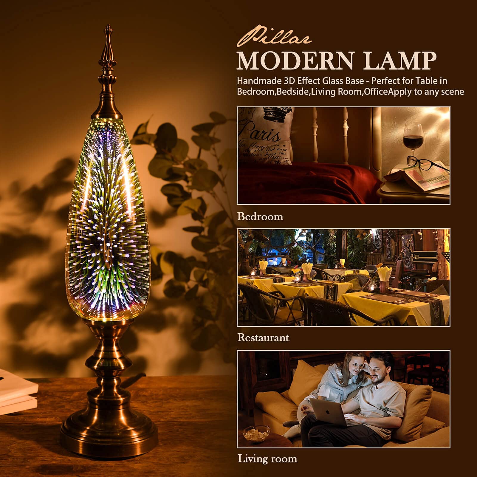 Porseme Modern Table Lamp with Pillar and Vase Set - Includes LED Bulbs - Perfect for Bedroom Nightstand, Living Room Decor, and Office Lighting