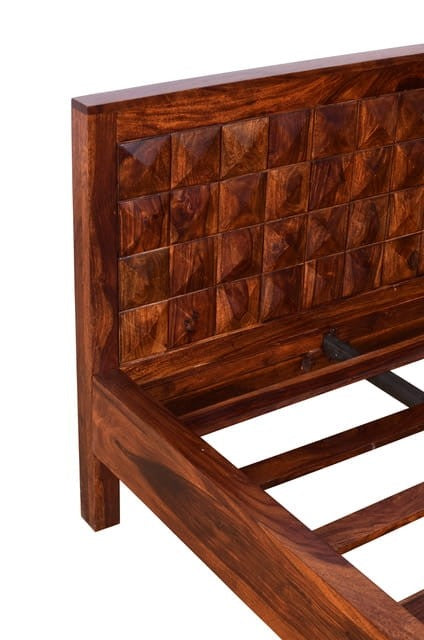 Premium Solid Sheesham Wood Queen Size Bed Frame with Diamond Design - Handcrafted Indian Hardwood Bed for Master Bedroom & Guest Room Elegance