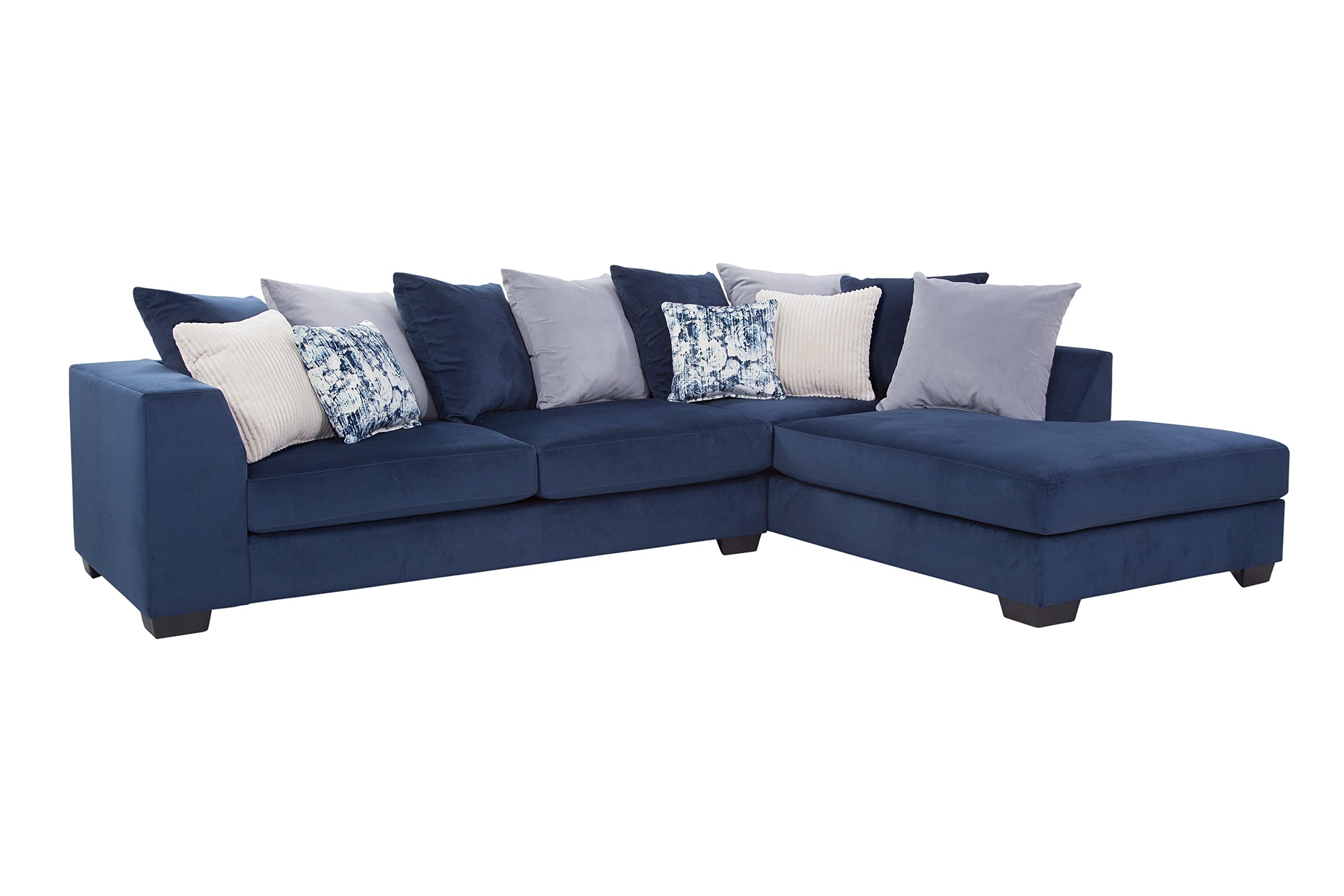 L-Shaped Sectional Sofa with Pillows - Blue Casual Comfort for Living Room