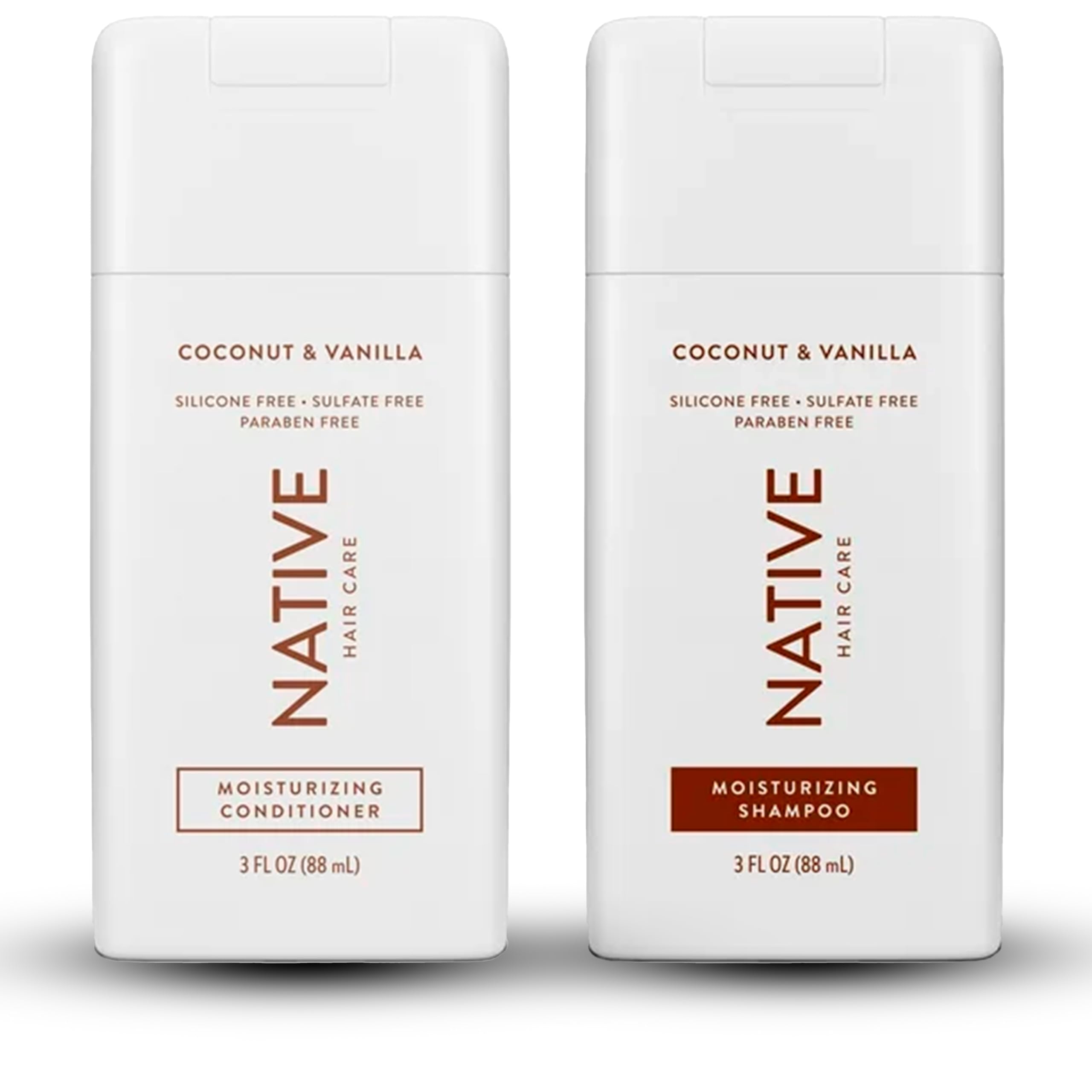 Natural Coconut & Vanilla Moisturizing Shampoo and Conditioner Set - 3 oz Travel Size (Pack of 2) - Sulfate Free & Paraben Free - Perfect for Dry Hair Care, Vacation & Gym Essentials