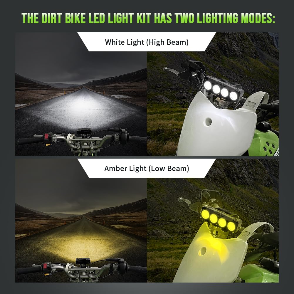 AUTOVIC Universal Dirt Bike Light Bar Kit - 2 Modes (White & Amber) LED Front Lamp with Spot/Flood Combo for Kawasaki Honda Yamaha Suzuki Ski-Doo G4 - Perfect for Off-Road Night Riding & Trail Adventures