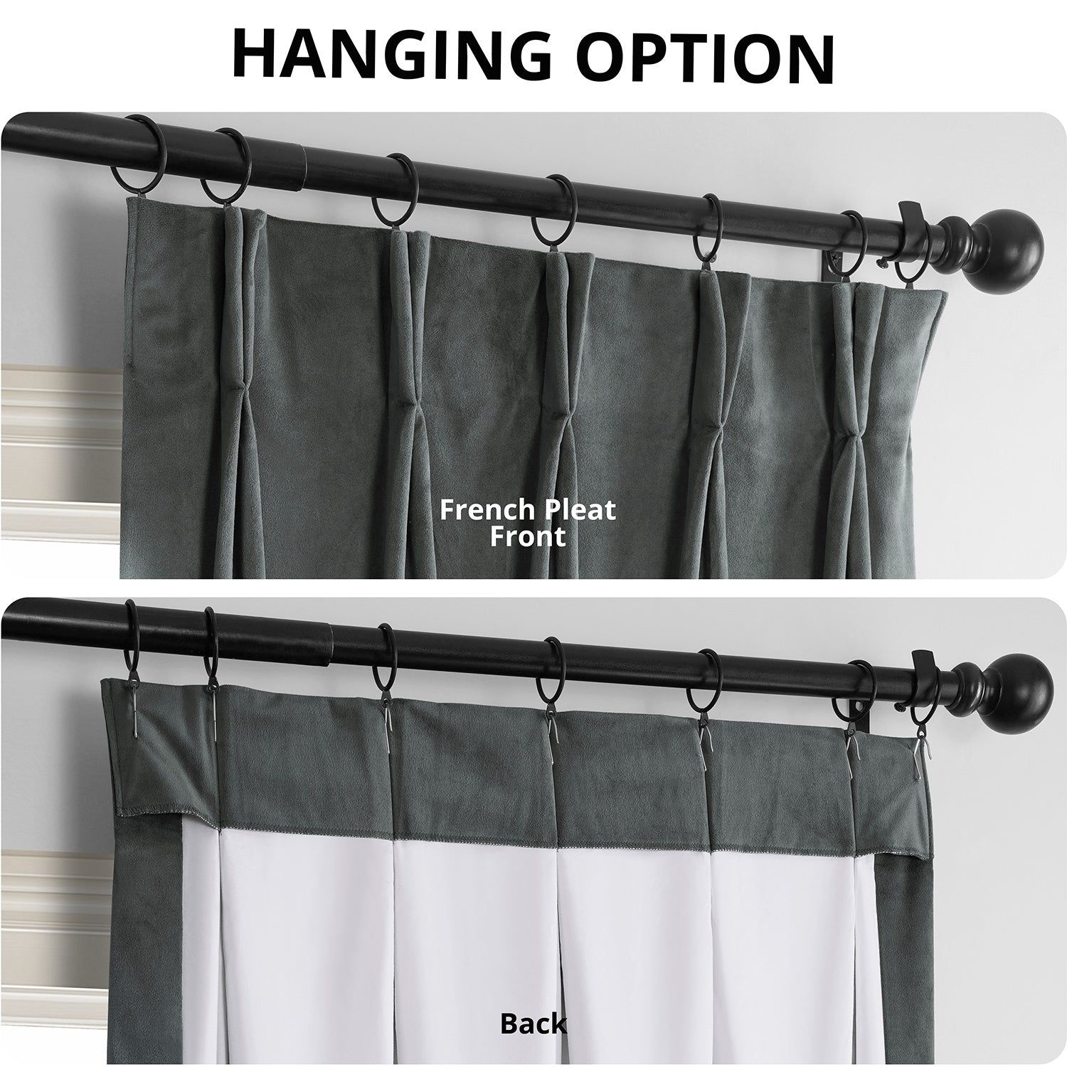 Neutral Grey French Pleat Signature Velvet Blackout Curtains for Bedroom & Living Room - Thermal Insulated Light Blocking Drapes for Better Sleep & Privacy