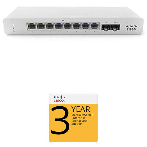 Cisco MS120-8P 8-Port Gigabit Ethernet PoE+ Switch with 3-Year Enterprise License & Support - Ideal for Small Business Networks, Office Connectivity & Smart Home Deployment