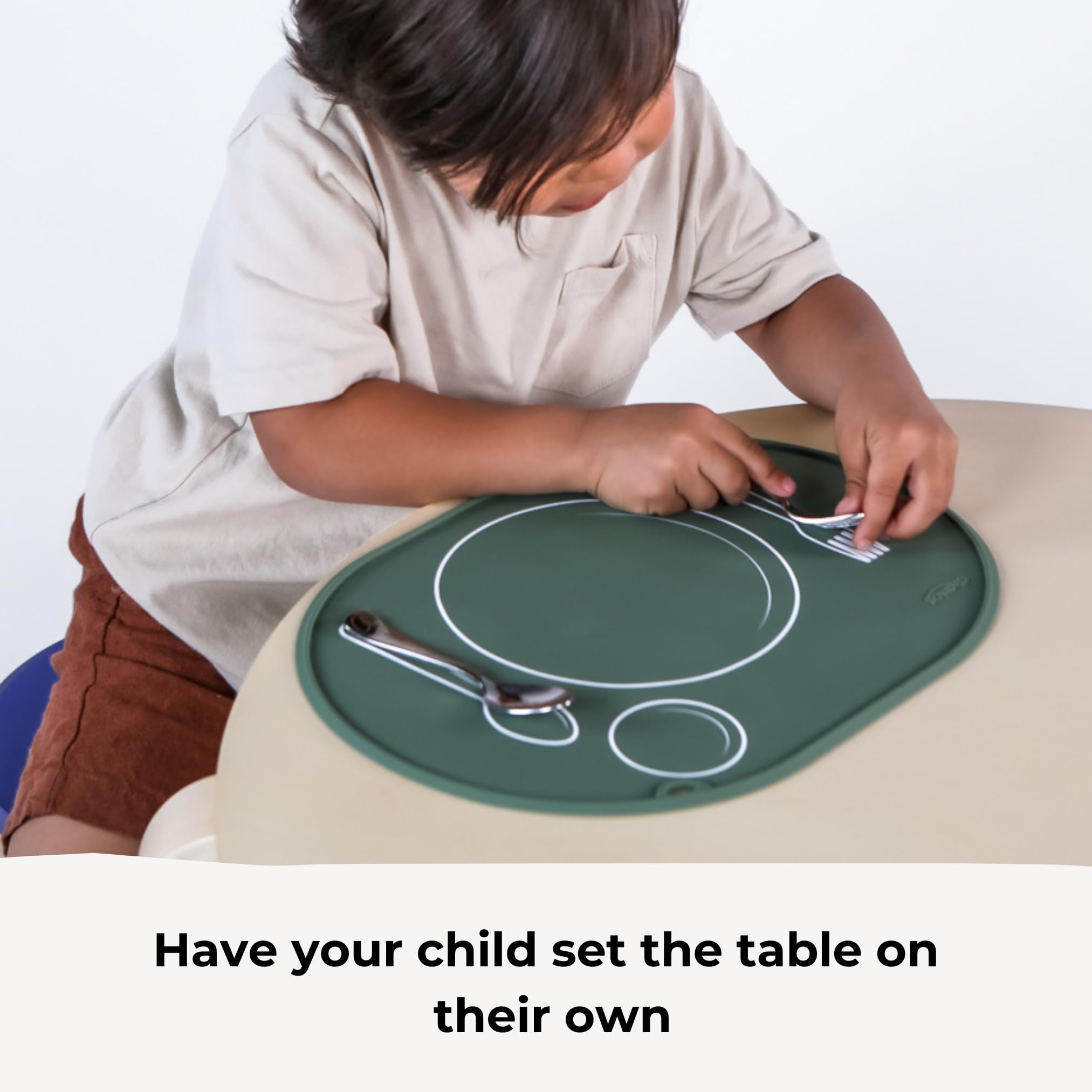 Non-Slip Silicone Placemats for Toddlers - Montessori Educational Round & Oval Table Mats for Kids - Blue Dining Table Placemats for Babies - Perfect for Home, School & Restaurant Use