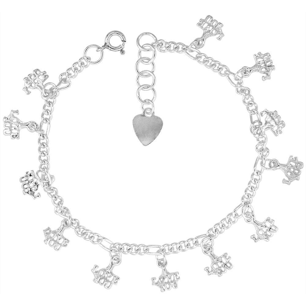 Beautiful Sterling Silver 'I Love You' Dangling Anklet for Women - 12mm Heart Drop Charm, Adjustable 9-10 Inch Ankle Chain - Perfect Gift for Anniversary, Valentine's Day & Romantic Occasions