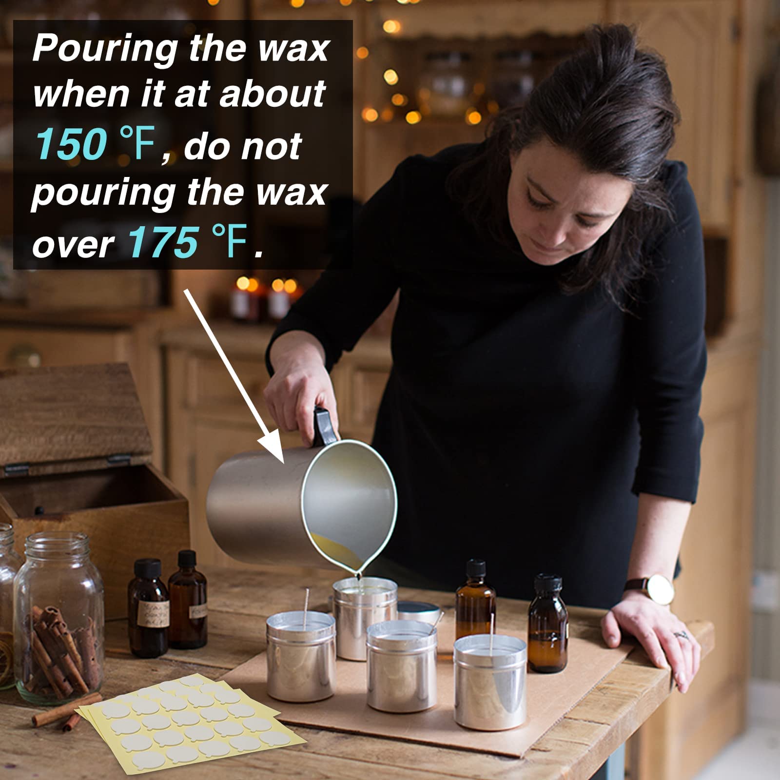 Aubeco 480PCS Candle Making Kit with Wick Stickers - Double-Sided Wax Stickers for DIY Candles, Wax Melts & Home Decor - Includes Little Tail Design for Easy Wick Placement