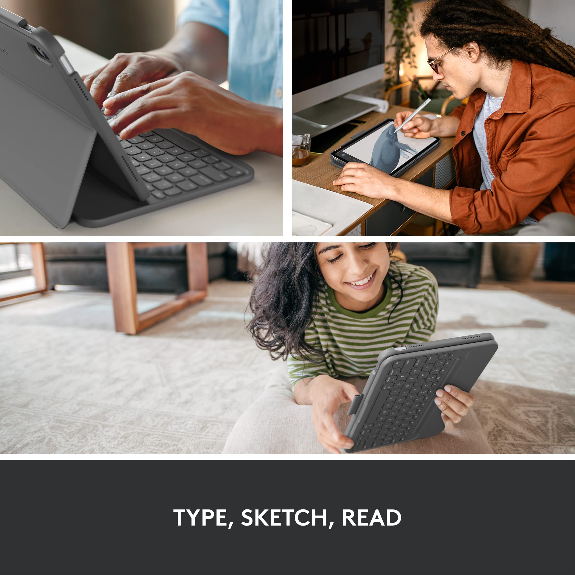Logitech Slim Folio Bluetooth Keyboard Case for iPad 10th Gen (2022) - Wireless Keyboard Cover with Backlit Keys | Oxford Gray | Perfect for Work, Study & Travel