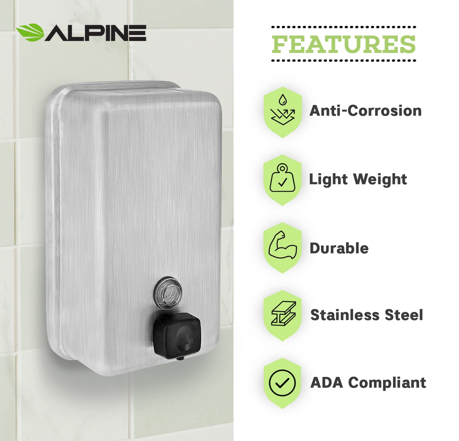 Alpine Industries Vertical Wall Mount Paper Towel Dispenser with 290 C-Fold & 380 Multi-Fold Towels - Commercial & Home Kitchen, Restroom, Office Use