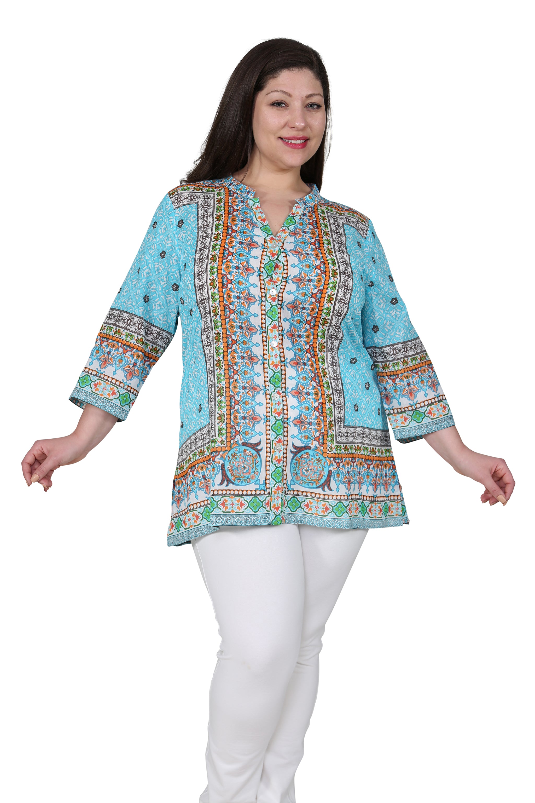Stylish Plus Size Mosaic Border Print Tunic Top for Women - Flowy Casual Blouse for Work, Date Night & Everyday Wear