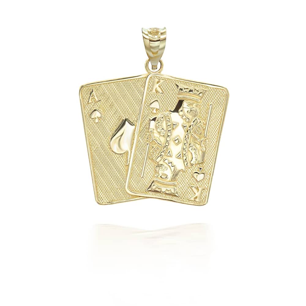 14K Yellow Gold Spade Ace & King Poker Card Pendant Necklace for Men - Perfect for Casino Nights, Poker Games & Gifts