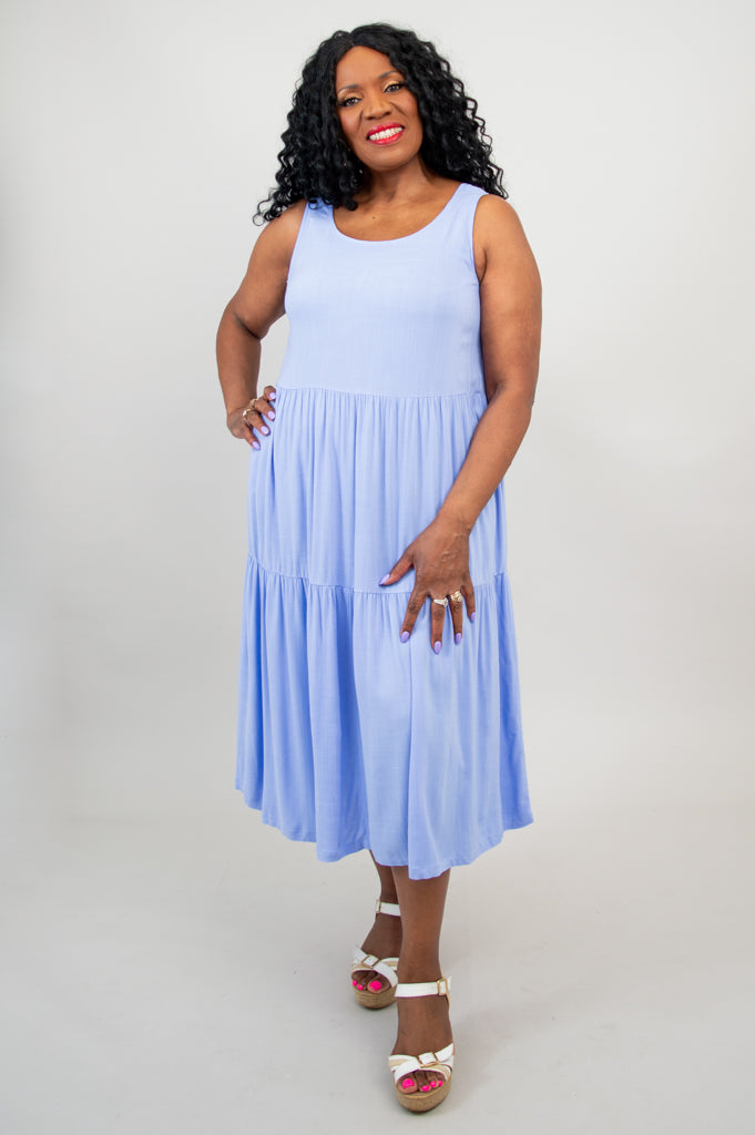 Juni Dress - Periwinkle Blue Linen Bamboo Blend Summer Dress for Women | Casual & Beach Wear | Perfect for Outdoor Parties & Vacations