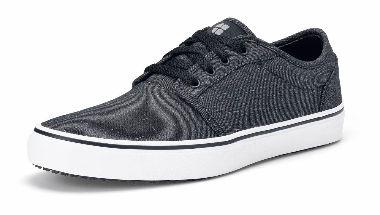 Slip Resistant Work Sneakers for Men & Women - Non-Slip Food Service Shoes, Water Resistant Canvas Safety Shoes in Black/Grey | Ideal for Restaurant, Kitchen & Hospitality Workers