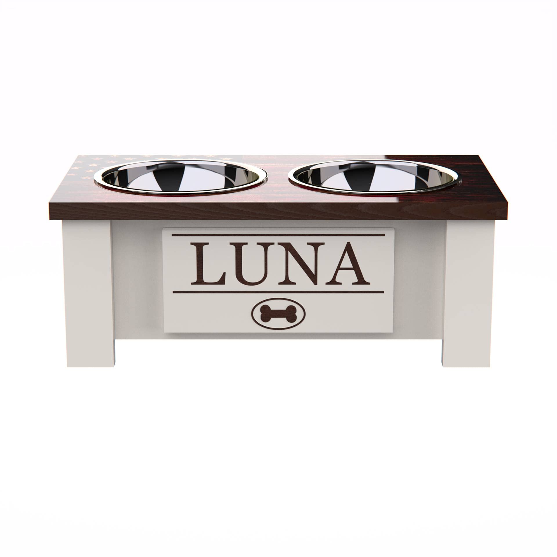 Personalized Elevated Dog Bowl Stand for Large, Medium, Small & X-Small Dogs - Stainless Steel Pet Food & Water Bowls with Internal Storage - Raised Feeder for Better Digestion (Small, Flag Design) - Perfect for Kitchen, Living Room or Outdoor Use
