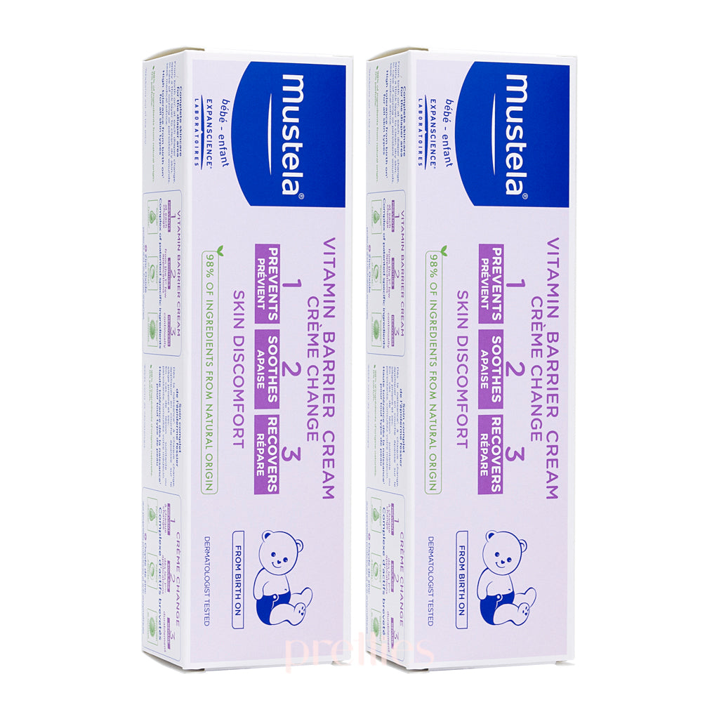Mustela Vitamin Barrier Cream 100ml x 2 Pack - Soothing Baby Diaper Rash Cream with Zinc Oxide & Vitamin B5 - Europe Version (024932) - Perfect for Sensitive Skin & Diaper Change Care