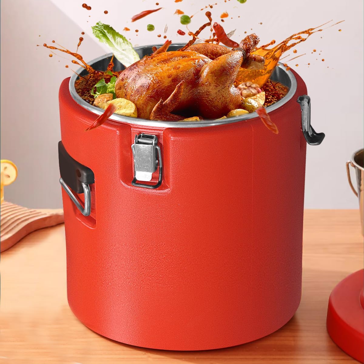 7.9 Gallon Insulated Food Warmer & Cooler for Catering - Commercial Hot Box with 4 Buckles, Handles & Spoon - Perfect for Restaurants, Canteens & Home Use - Keep Soups, Meals Hot or Cold for Hours - Ideal for Catering Events, Buffets & Outdoor Dining
