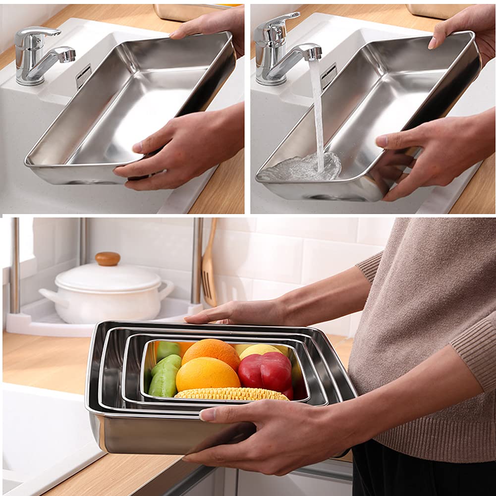 WSHA 4 Pack Stainless Steel Steam Table Pans - Commercial Grade Hotel Pans Set with 4 Sizes for Baking, Catering & Food Service | Perfect for Restaurants, Cafeterias, Bakeries & Buffet Lines