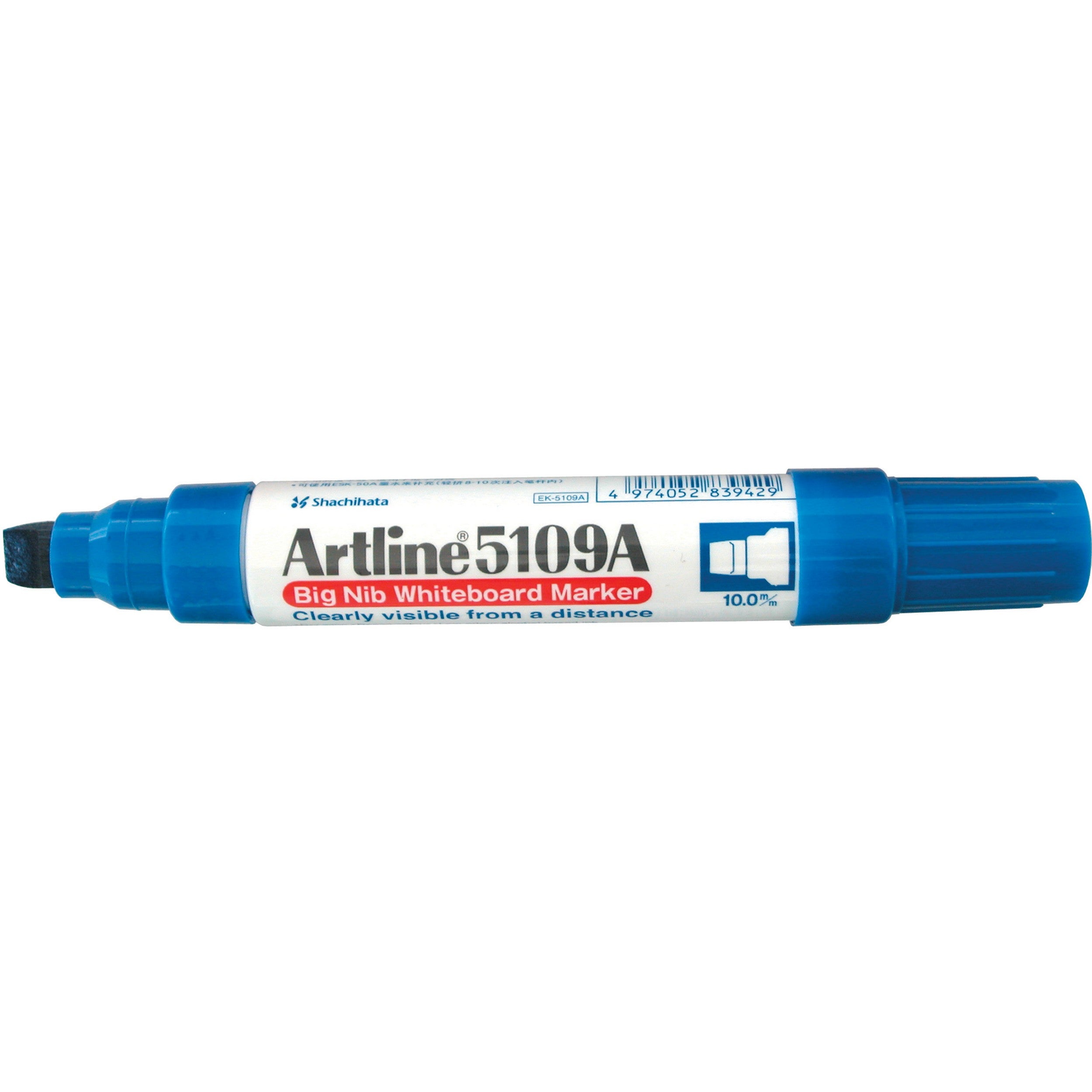 Artline 5109A Whiteboard Markers - 10mm Chisel Tip, Blue Ink, Pack of 6 - Ideal for Office, Classroom & Home Use