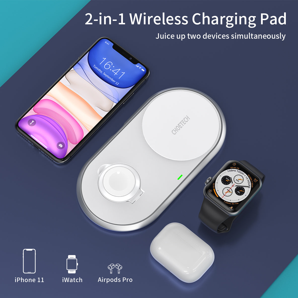 CHOETECH T317 MFi Certified 2-in-1 Wireless Charging Station with Foldable Watch Stand - 10W/7.5W Fast Charger for iPhone & Apple Watch - Perfect for Bedside, Office & Travel Use
