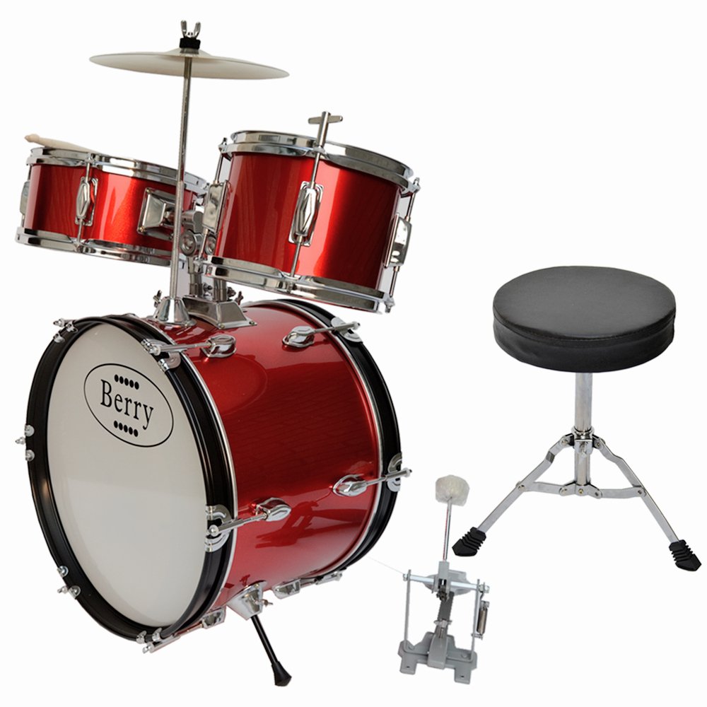 Complete Kids Large Drum Set with Cymbal, Stool & Drumsticks - Red Musical Instrument for Beginners, Birthday Gifts & Home Play