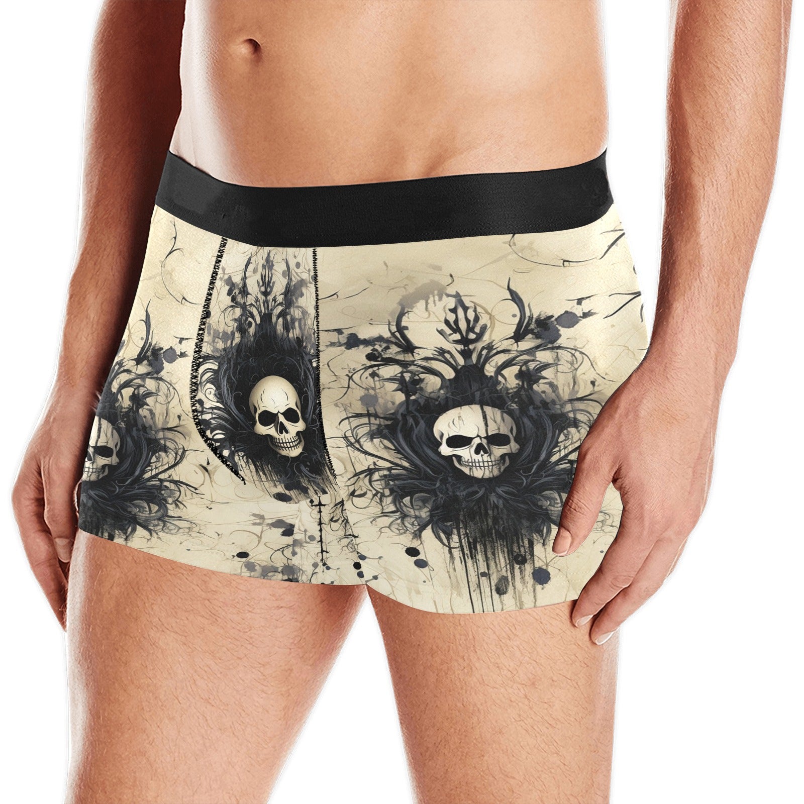 Gothic Skull Print Boxer Briefs for Men - Comfortable & Stylish Underwear for Everyday Wear, Halloween, and Gothic Fashion