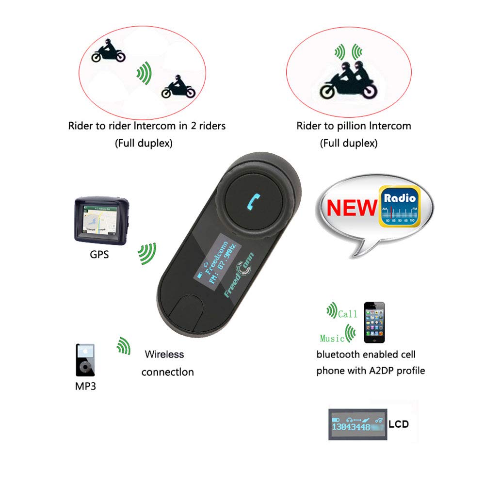 FreedConn TCOM-SC Motorcycle Bluetooth Headset - BT5.0 Helmet Intercom System for 2 Riders with 800M Range, LCD Screen, FM Radio & Hands-Free Calling | Perfect for Group Riding, Music Sharing & Safe Communication on the Road