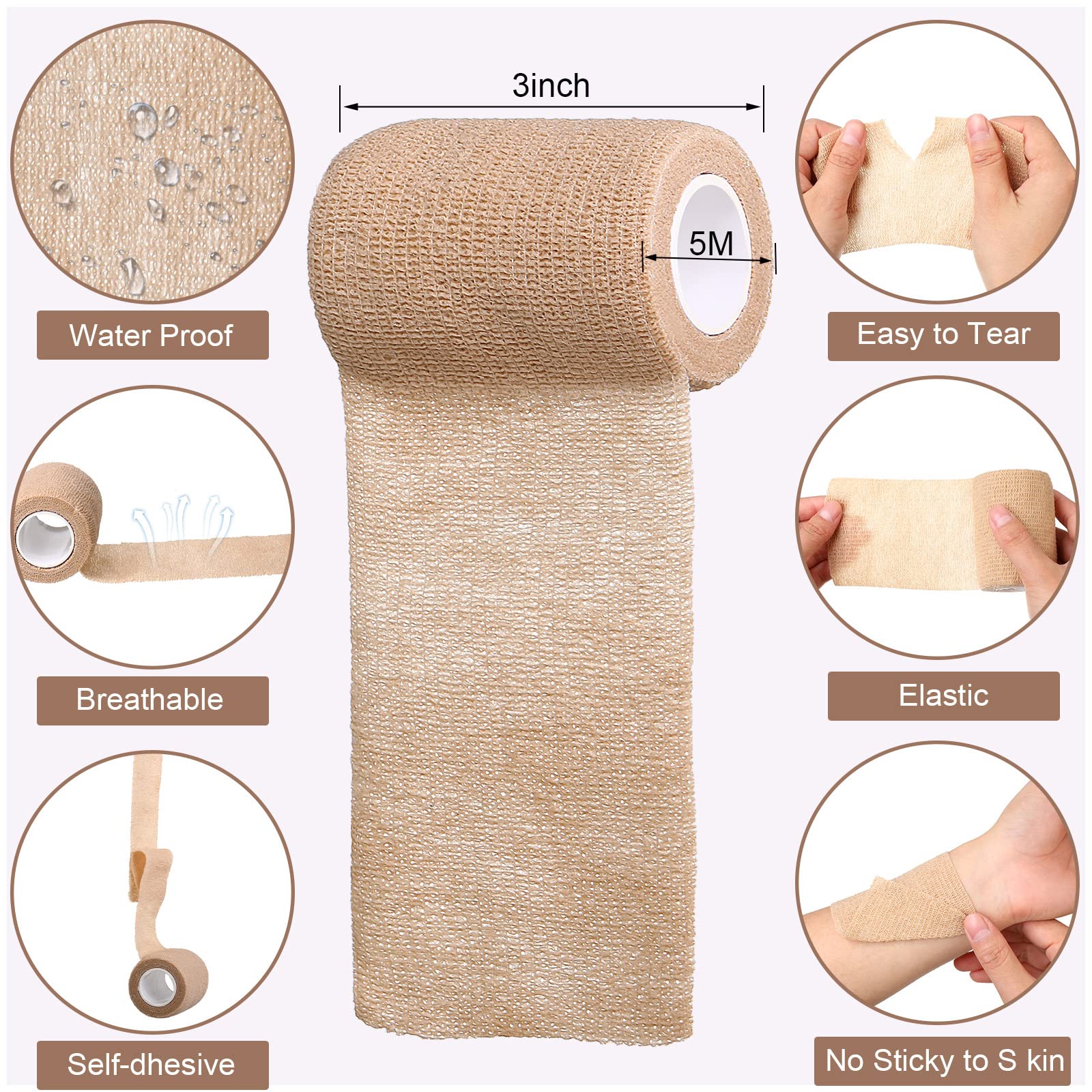 Treela 48 Pack Self Adhesive Wrap Bandages Bulk - 3