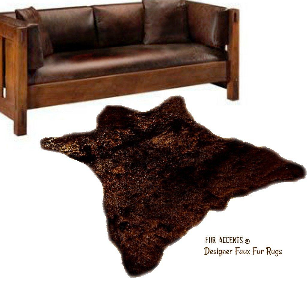 Luxury Faux Bear Skin Rug - 5'x7' Grizzly Brown Faux Fur Rug for Living Room, Bedroom & Home Decor - Soft & Cozy Accent Rug for Winter Warmth