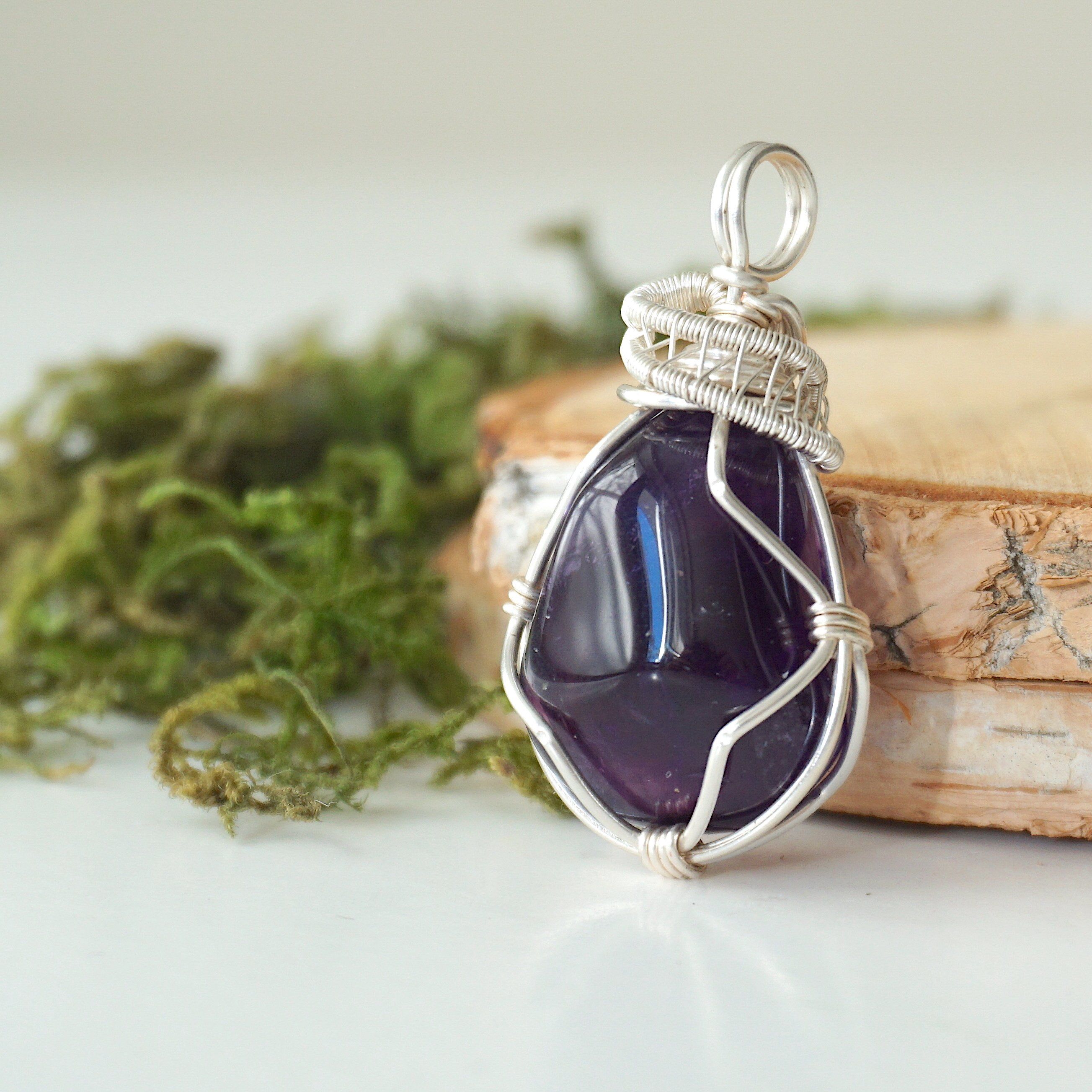 Dark Amethyst Necklace for Women - Sterling Silver Plated Crystal Pendant Jewelry - Perfect for Gifts, Parties & Spiritual Healing