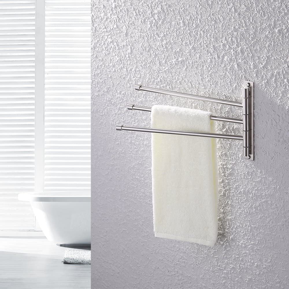 KES 13.8 Inch Swing Arm Towel Bar - Wall Mount 3-Arm Towel Holder with SUS304 Stainless Steel Brushed Finish (A2102S3-2) - Perfect for Bathroom, Kitchen & Laundry Room Organization