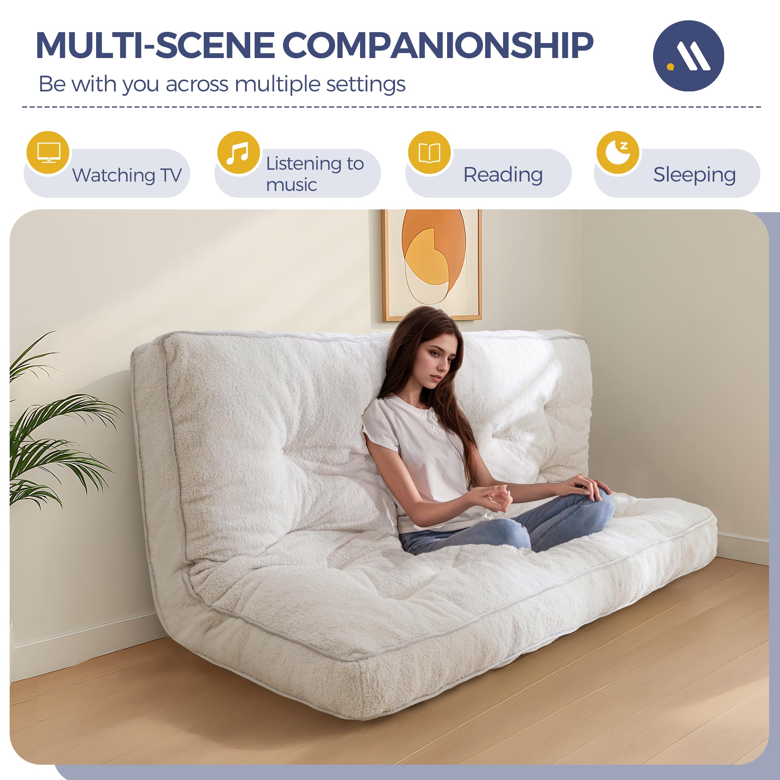 MAXYOYO 6-Inch Full Size Futon Mattress - Thick Boucle Sofa Bed with Shredded Foam Filling for Adults (Frame Not Included) | Perfect for Guest Rooms, Dorms, Apartments & Floor Sleeping - Beige