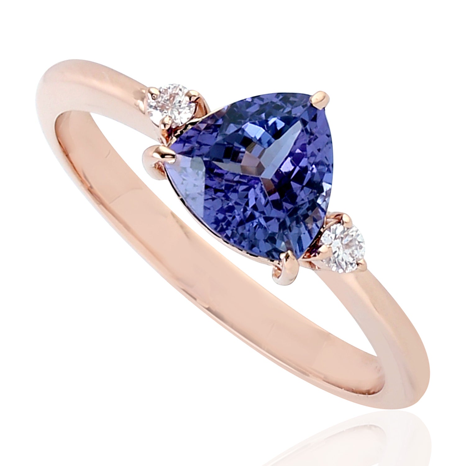 14K Rose Gold Prong Diamond Trillion Tanzanite Ring - Elegant Designer Jewelry for Women, Perfect Gift for Anniversary, Engagement & Special Occasions