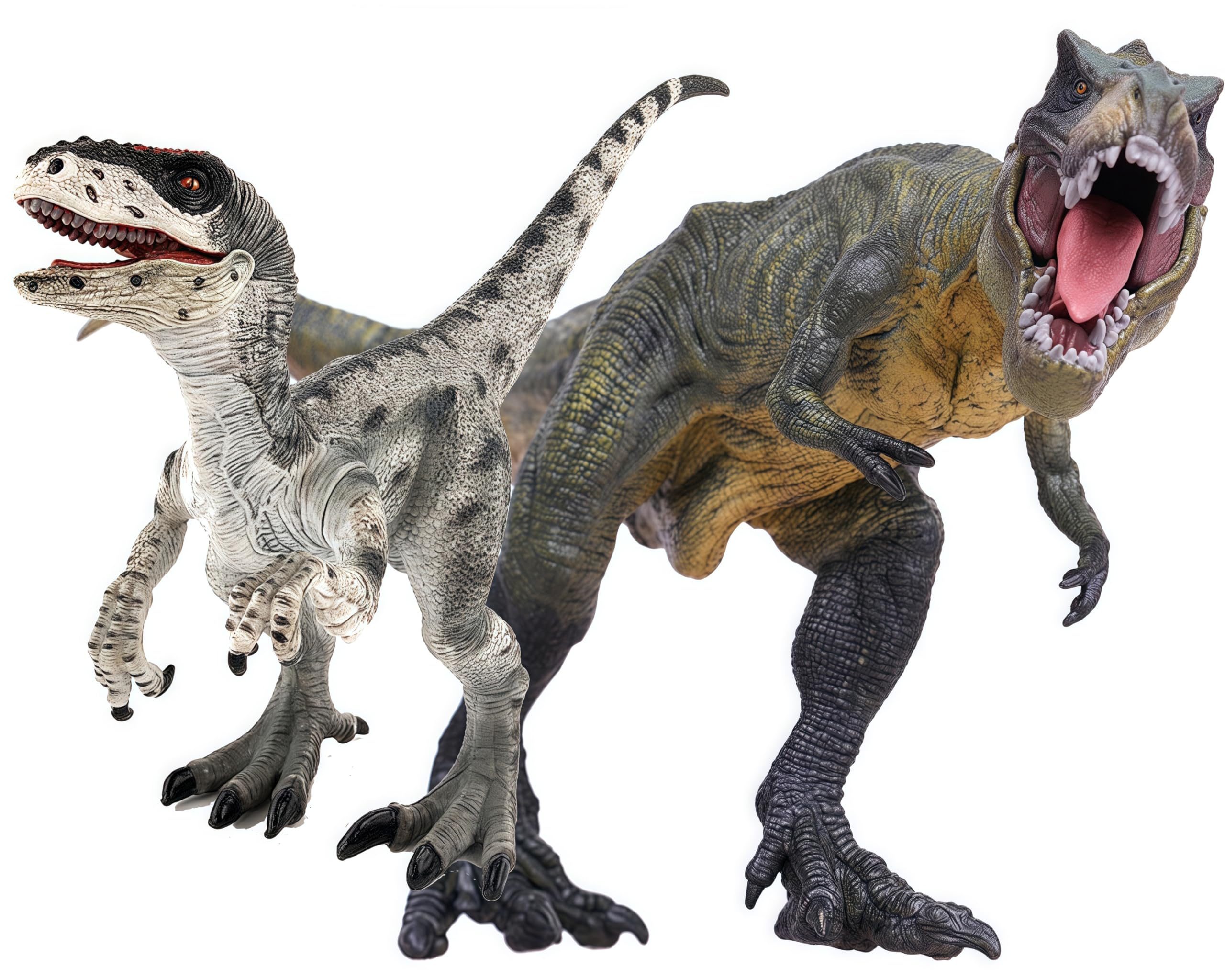 Gemini & Genius Tyrannosaurus Rex and Velociraptor Dinosaur Toy Set with Movable Jaw - Realistic Dinosaur World Action Figures for Kids Ages 3-12 | Perfect Birthday Gift, Cake Topper & Educational Play for Dinosaur Lovers