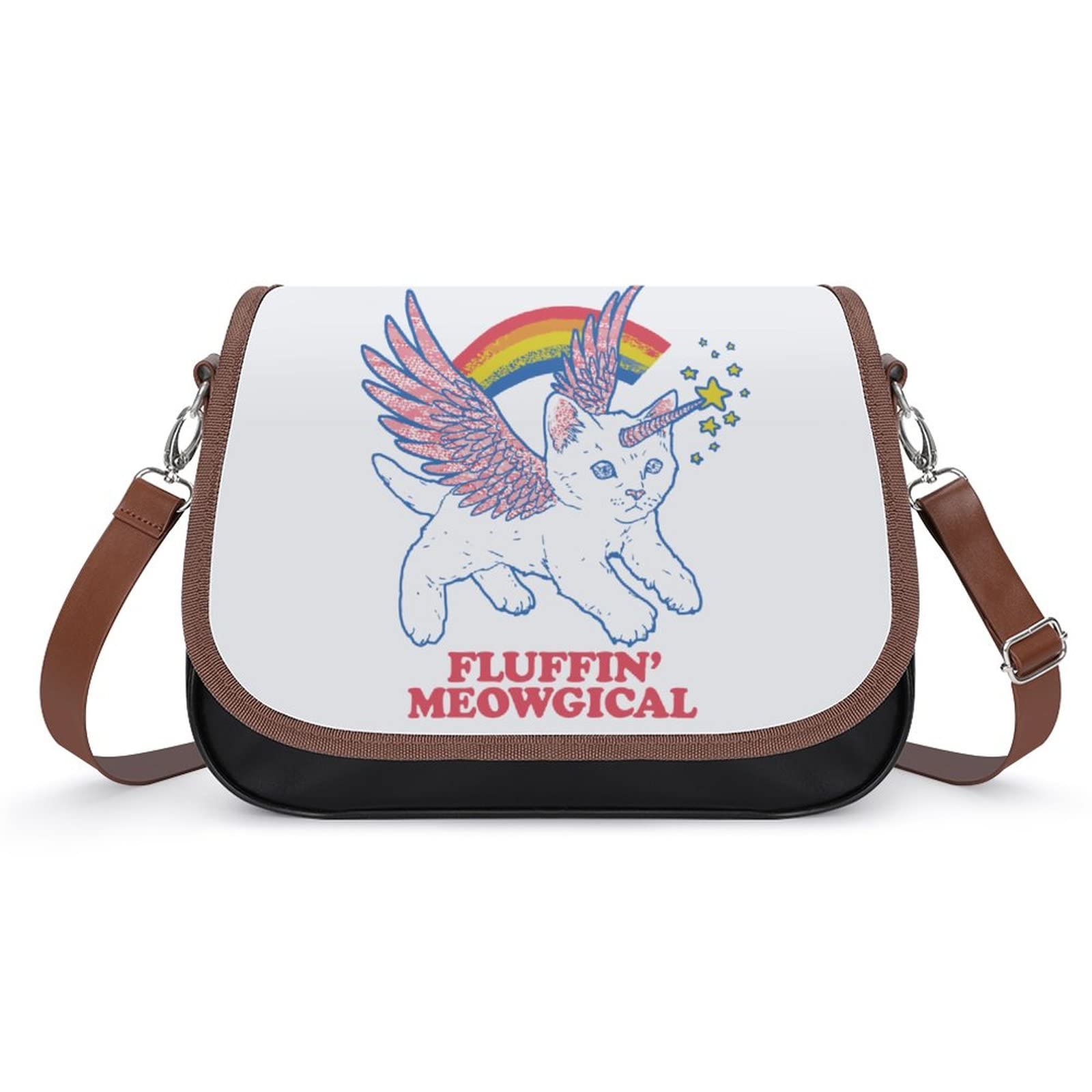 Stylish Women's Crossbody Leather Satchel Bag - Printed Unicorn Cat Rainbow Design for Casual Everyday Use | Perfect for Work, Travel & Shopping