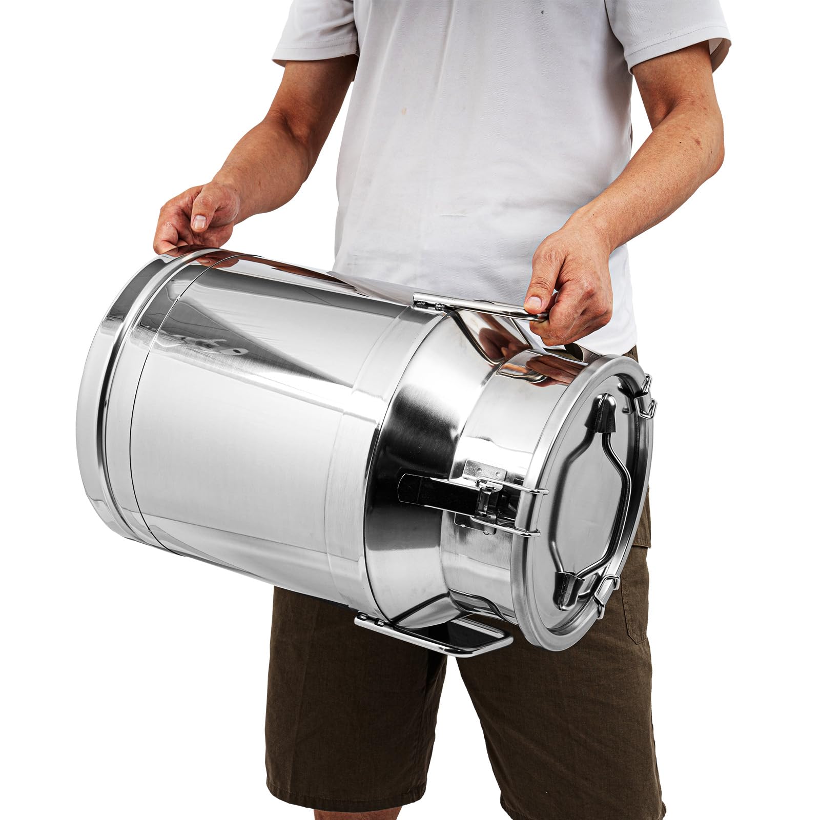 LOYALHEARTDY 60L/15.8 Gallon Stainless Steel Milk Can with Lid - Airtight Universal Metal Storage Jug for Liquids, Solids & Ice - Perfect for Kitchen, Restaurant, Camping & Farm Use