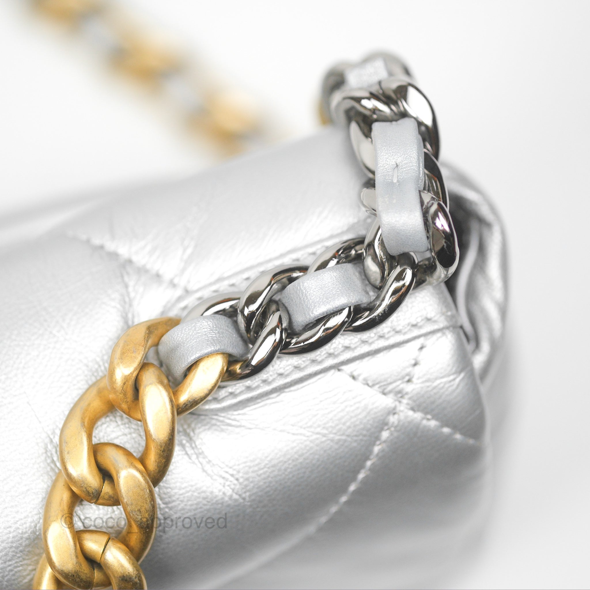 Chanel 19 Small Handbag in Metallic Silver Goatskin Leather with Mixed Hardware - Perfect for Evening Events & Luxury Fashion Accessories