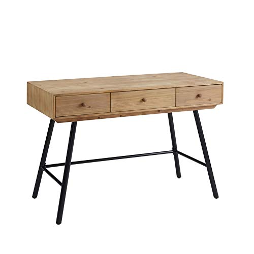 Black Linon Carter 3-Drawer Wood & Metal Desk for Home Office, Study, or Dorm Room - Compact Writing Table with Storage Space