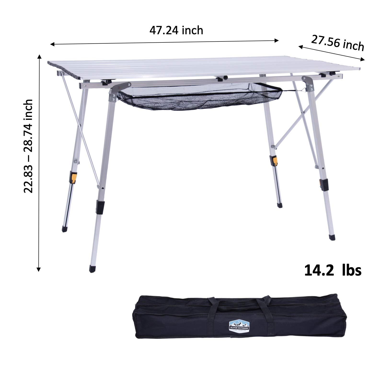 Premium Folding Aluminum Camping Table - Adjustable Height Lightweight Picnic Table with Mesh Storage & Carry Bag - Perfect for Outdoor BBQ, Beach Parties, Hiking & Tailgating (47