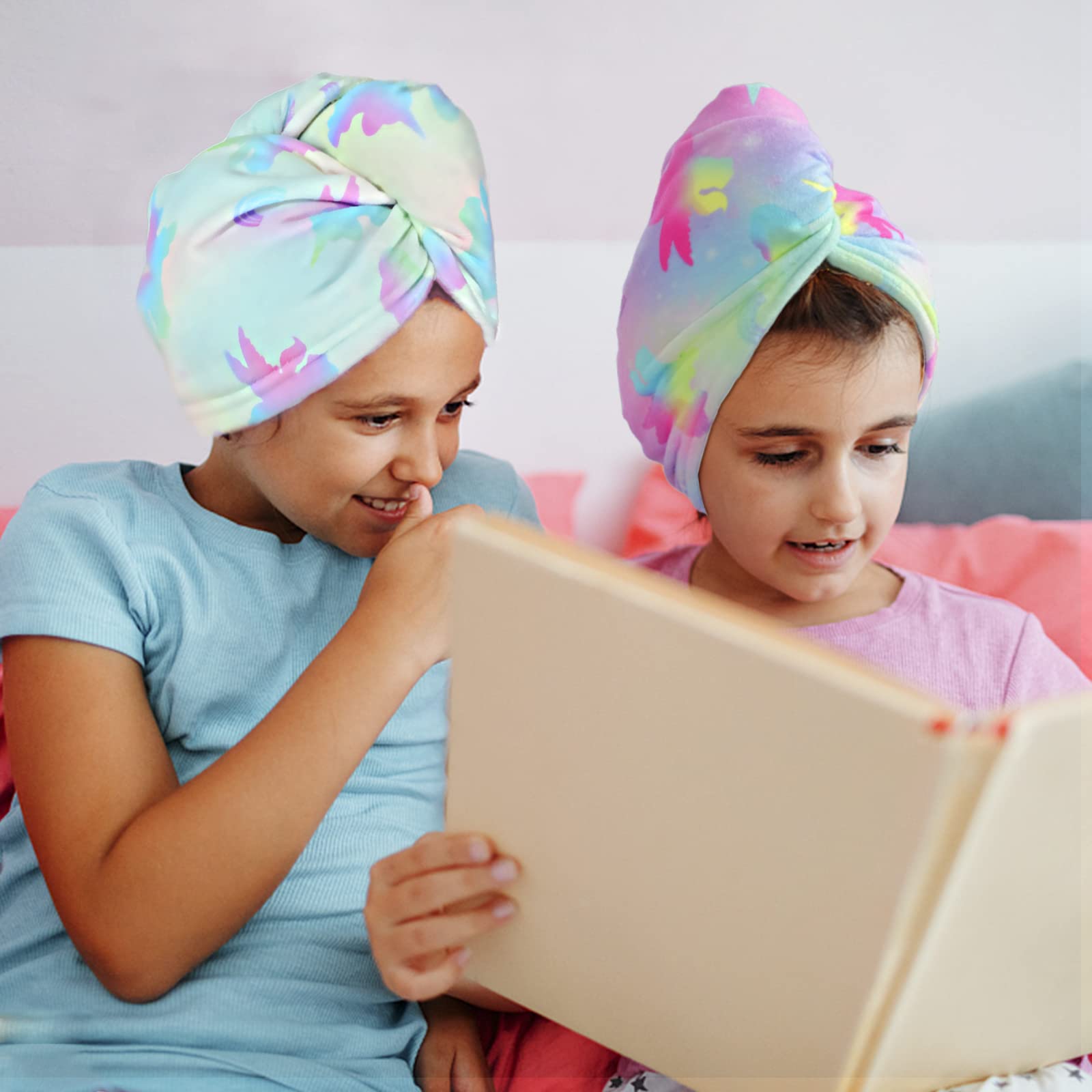 ELLEWIN 2 Pack Microfiber Hair Towel Wrap for Women & Kids - Super Absorbent Quick Dry Hair Turban for Curly, Long & Thick Hair - Anti Frizz Hair Drying Towel Set (Great Gift for Women & Girls) - Perfect for Post-Shower, Salon & Travel Use