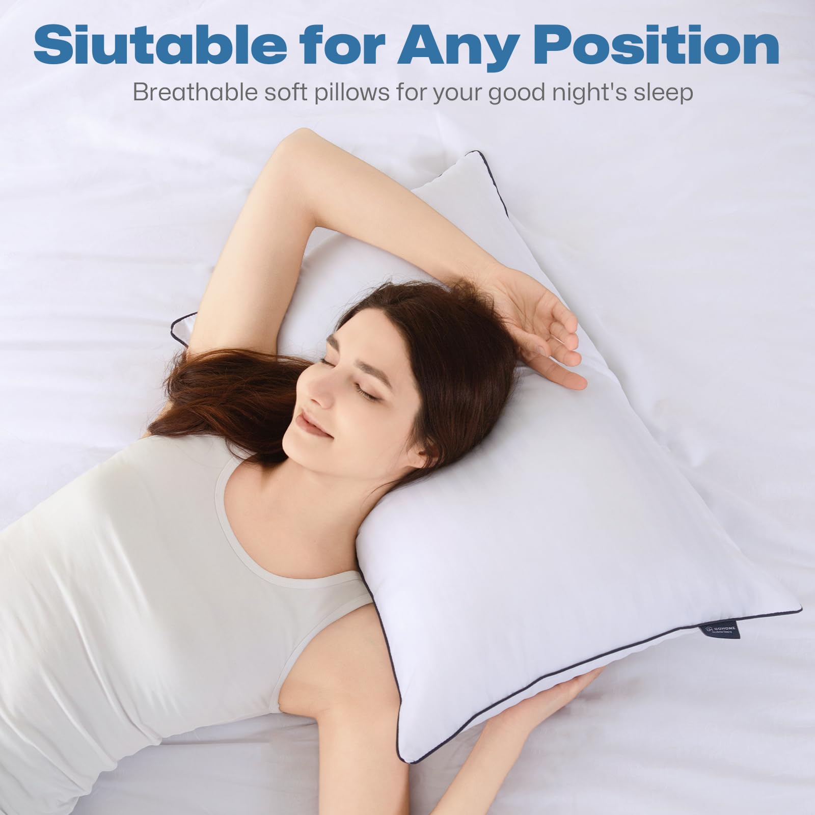 GOHOME Standard Size Pillows Set of 4 - Cooling Supportive Hotel Quality Bed Pillows with Premium Soft Down Alternative Fill for Side, Stomach & Back Sleepers | Perfect for Home, Guest Room & Travel Use
