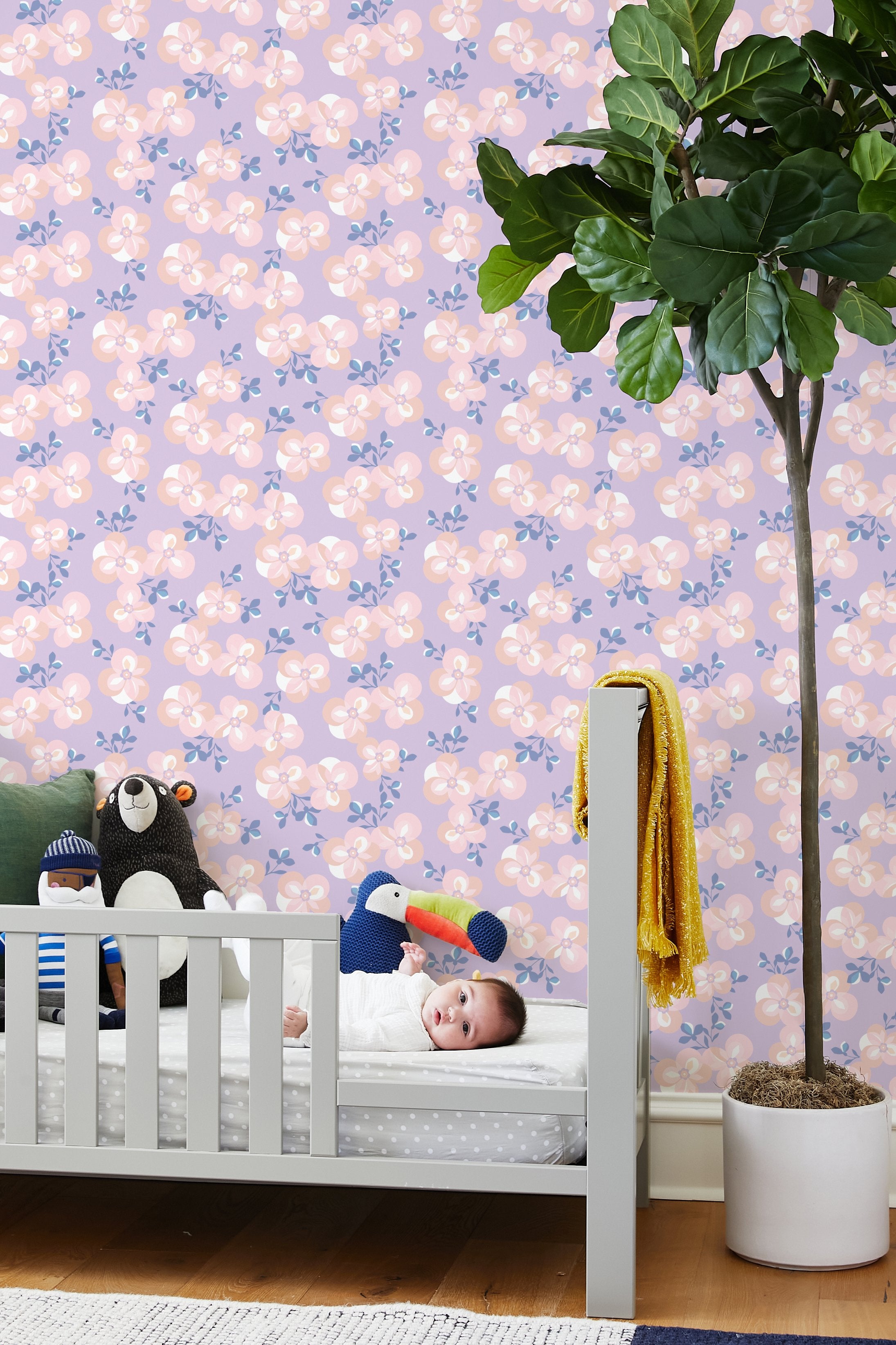 Floral Wallpaper - Tea Collection Lilac Design for Home Decor, Bedroom & Living Room Accent Wall