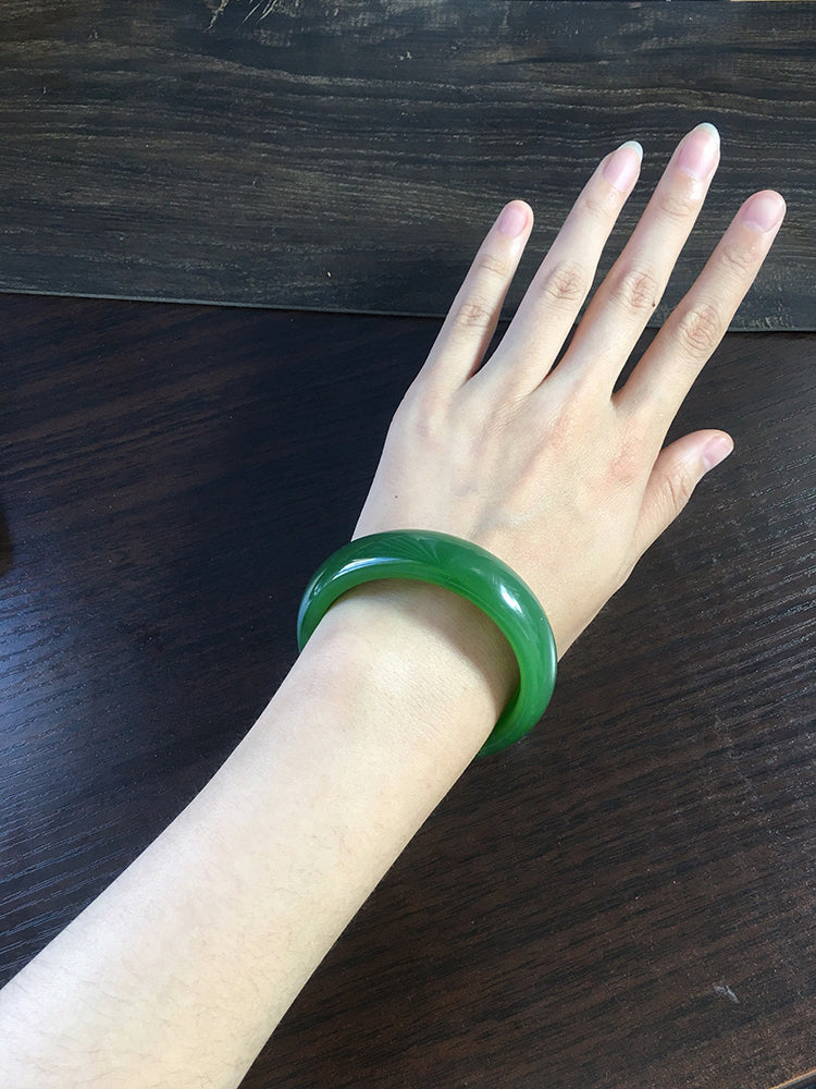 Natural Jade Bangle - Genuine Nephrite Jade Bracelet, 55.3mm Inner Diameter, Handcrafted Jewelry for Women | Perfect Gift for Birthday, Anniversary & Spiritual Healing