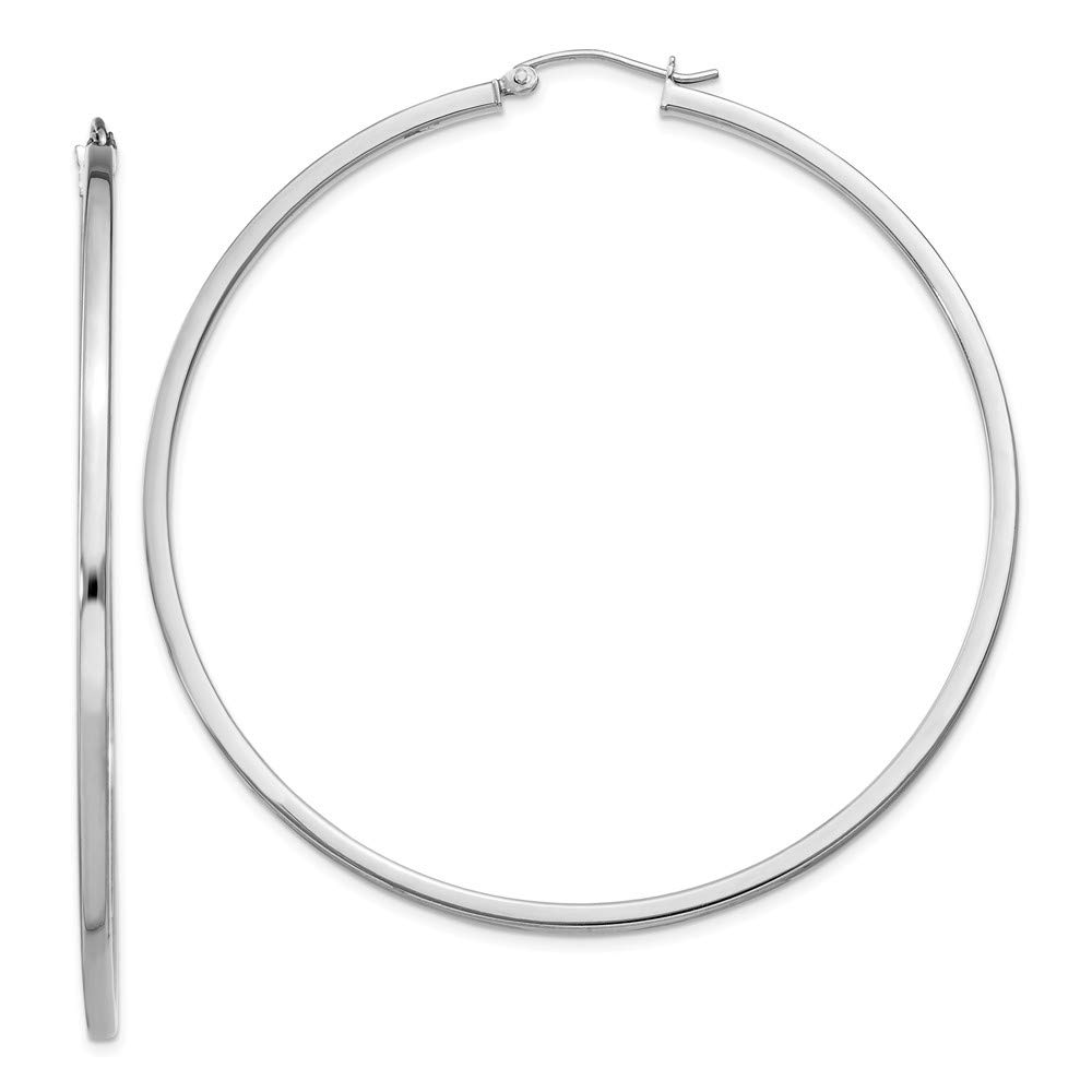 925 Sterling Silver 2mm Square Tube Hoop Earrings - 62mm x 60mm | Minimalist Dainty Everyday Jewelry for Women | Perfect for Office, Date Night & Casual Outfits