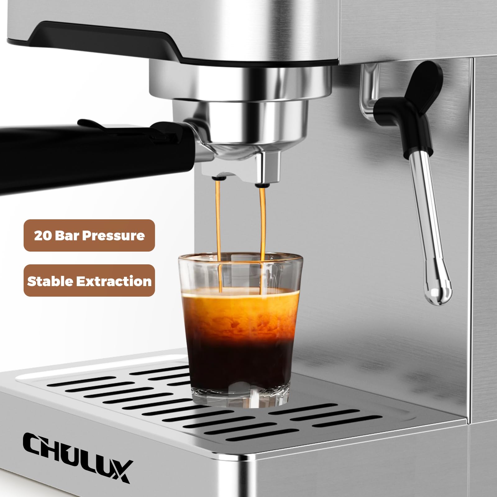 CHULUX 20 Bar Cold Brew Espresso Machine - Stainless Steel Touchscreen Coffee Maker with Steam Wand for Cappuccino & Latte | Perfect for Home Baristas & Coffee Lovers | Great for Morning Brews, Entertaining Guests & Office Use