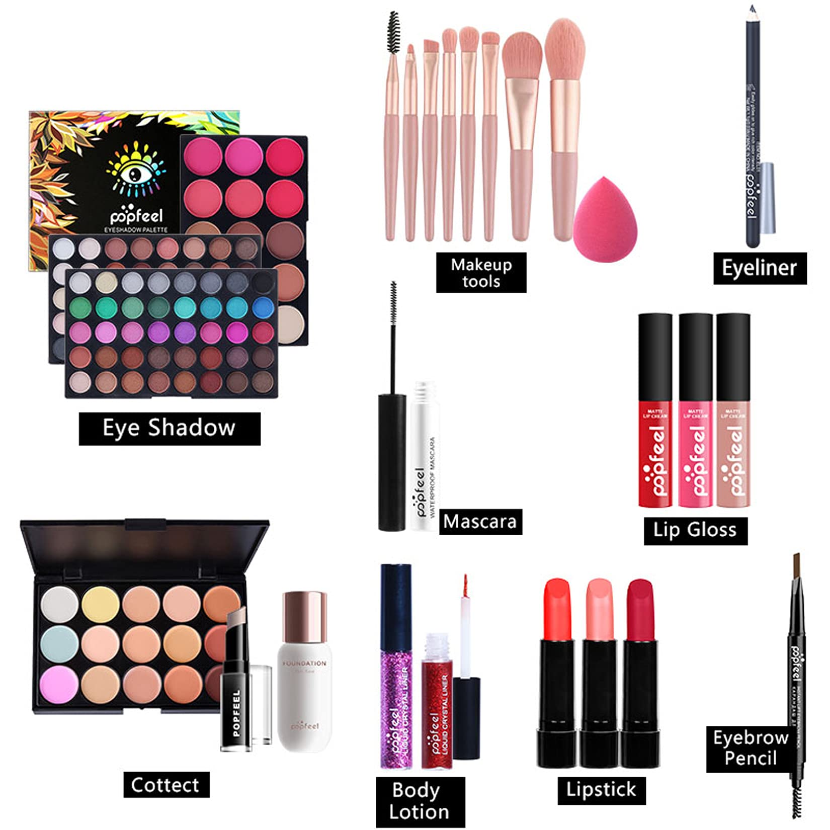 Professional 24Pcs Makeup Kit by MKNZOME - All-in-One Cosmetic Set with Eyeshadow, Lip Gloss, Foundation, Concealer & Brushes | Perfect Travel Makeup Palette & Gift Set for Beginners & Professionals