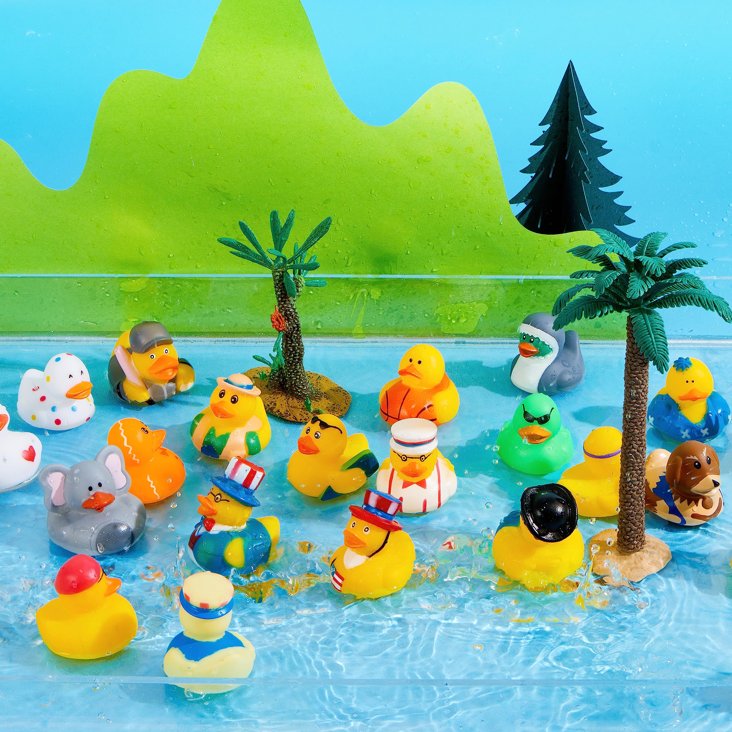 JOYIN 60 Pcs Assorted Rubber Duckie Toys with Mesh Carry Bag - Fun Bath, Shower, Pool & Beach Toys for Kids - Perfect for Baby Bath Time, Summer Activities, Carnival Prizes & Holiday Party Favors