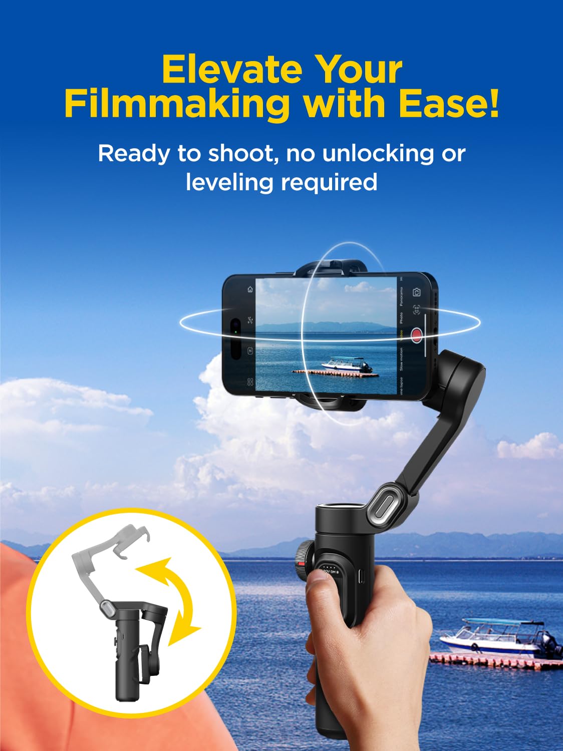 3-Axis Smartphone Gimbal Stabilizer with Focus Wheel & Face/Object Tracking - Compatible with iPhone 16/15 Pro Max & Android Phones - Foldable Handheld Phone Gimbal for Smooth Video Recording - Perfect for Vlogging, Travel Videos & Social Media Content Creation