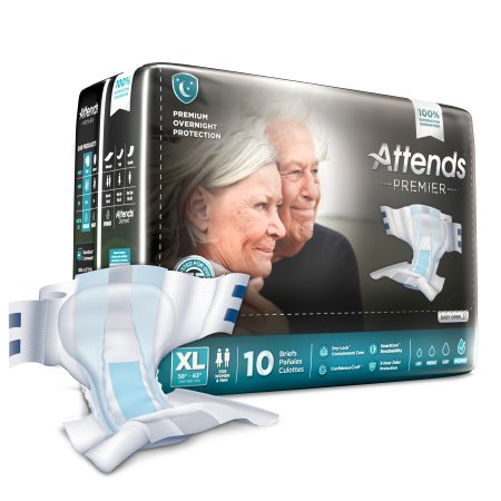 Attends Premier Brief Adult Diapers - All Sizes for Day & Night Protection - Ideal for Incontinence Care, Travel & Post-Surgery Recovery