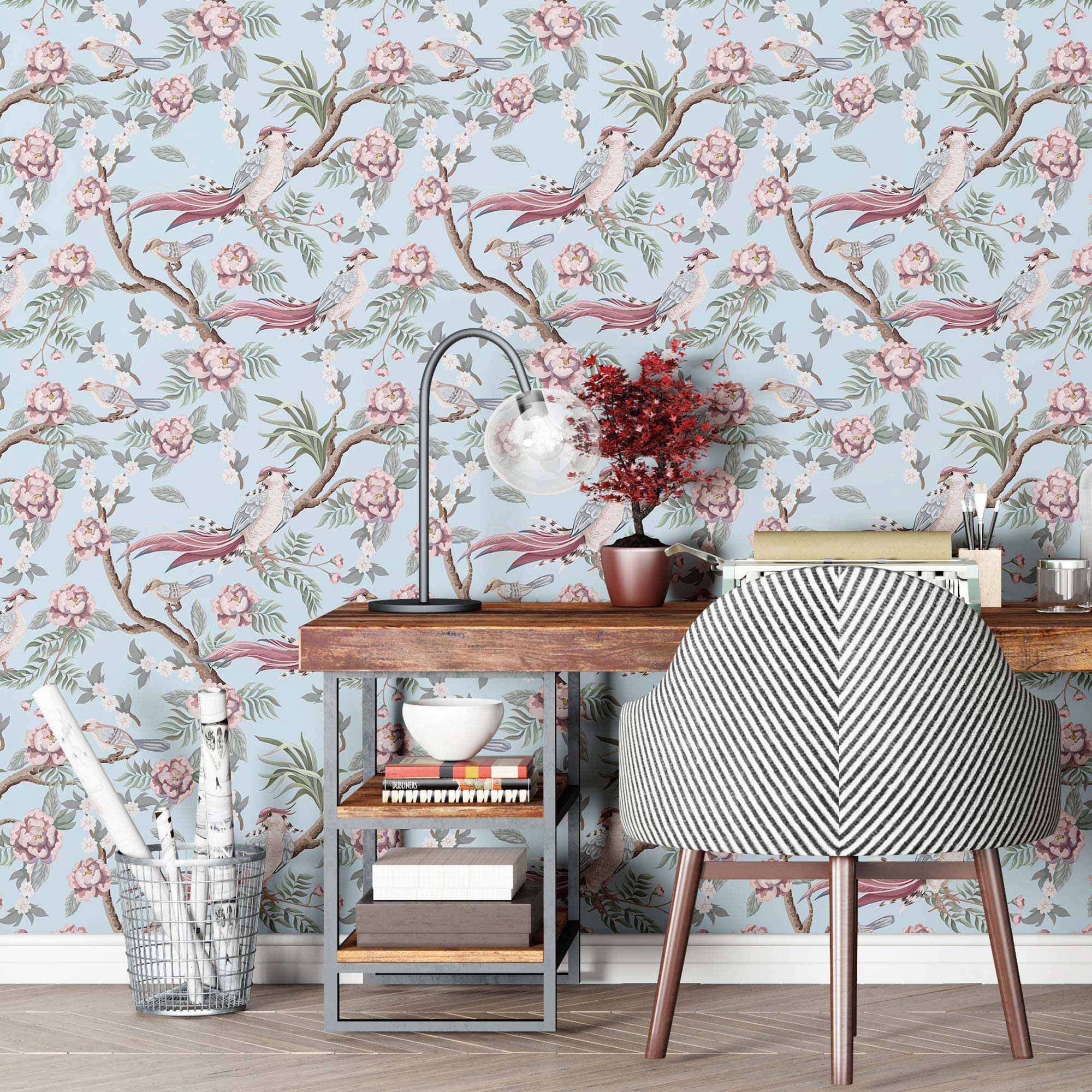 Blue Botanical Peel and Stick Removable Wallpaper - Self-Adhesive Decorative Wall Covering for Home & Office Decor - Perfect for Bedrooms, Living Rooms, and Accent Walls