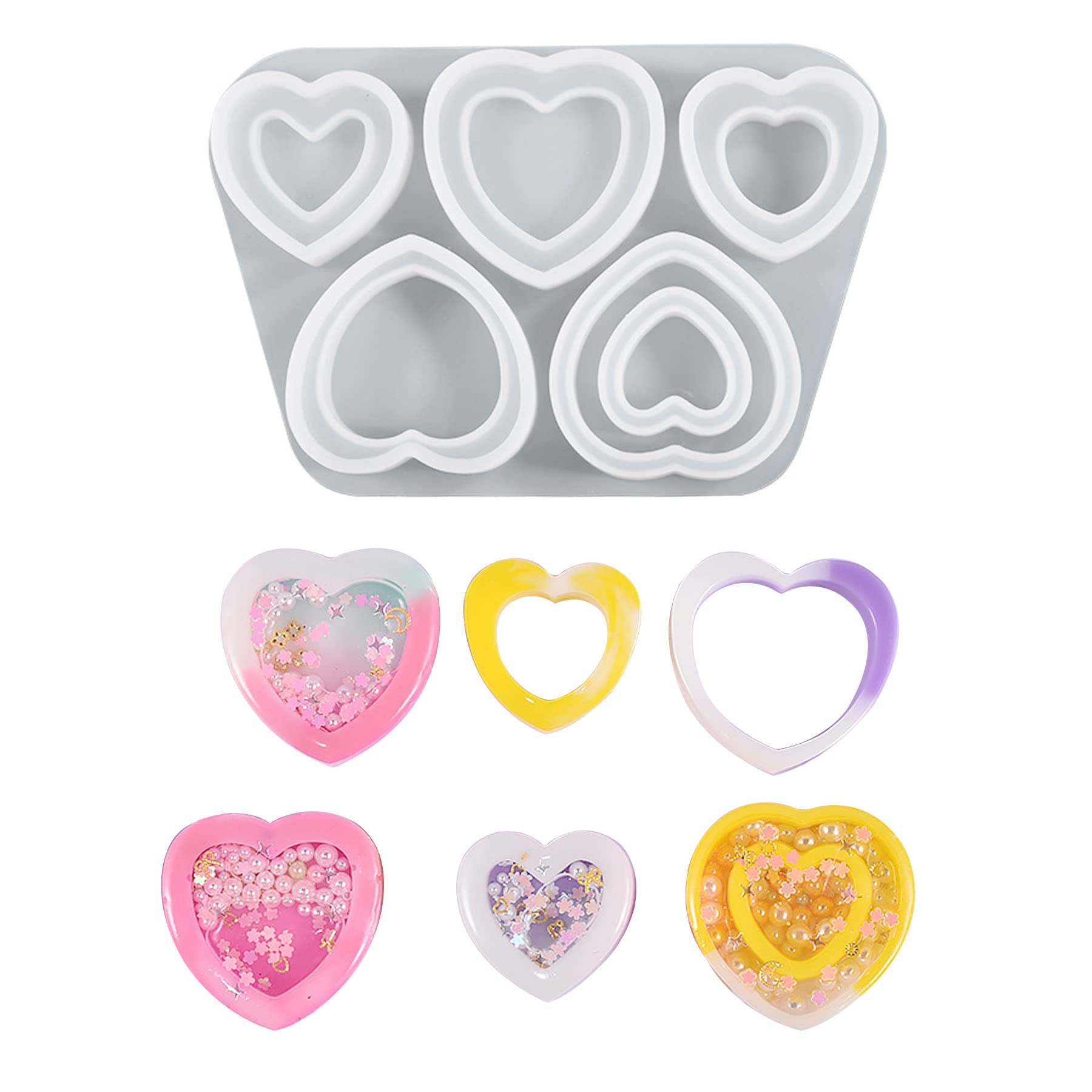 Premium Heart-Shaped Resin Shaker Silicone Molds for Jewelry Making - DIY Epoxy Casting Molds with PVC Sheets & Colorful Beads - Perfect for Handmade Pendants, Keychains & Resin Art Projects