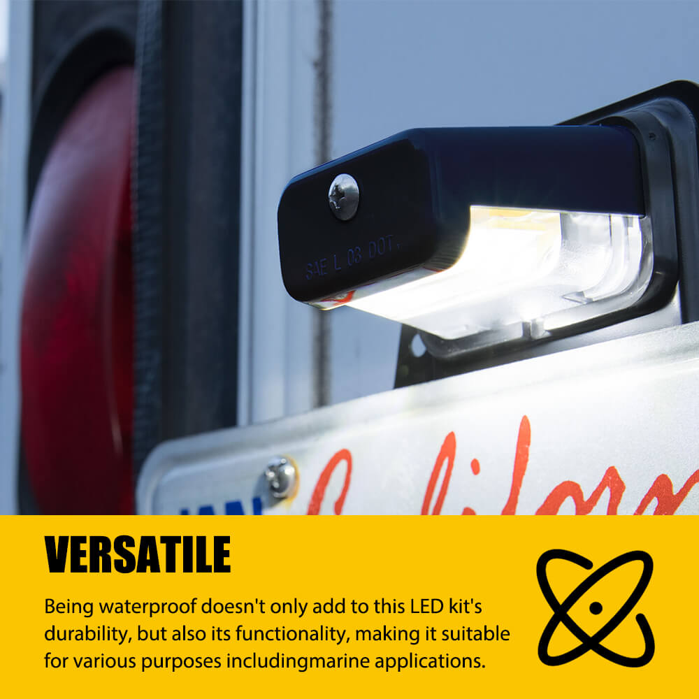 Black LED License Plate Light Bracket Mount - Waterproof Tag Light Assembly for RV, Trailer, UTV, ATV, Truck - Perfect for Off-Road & Nighttime Visibility